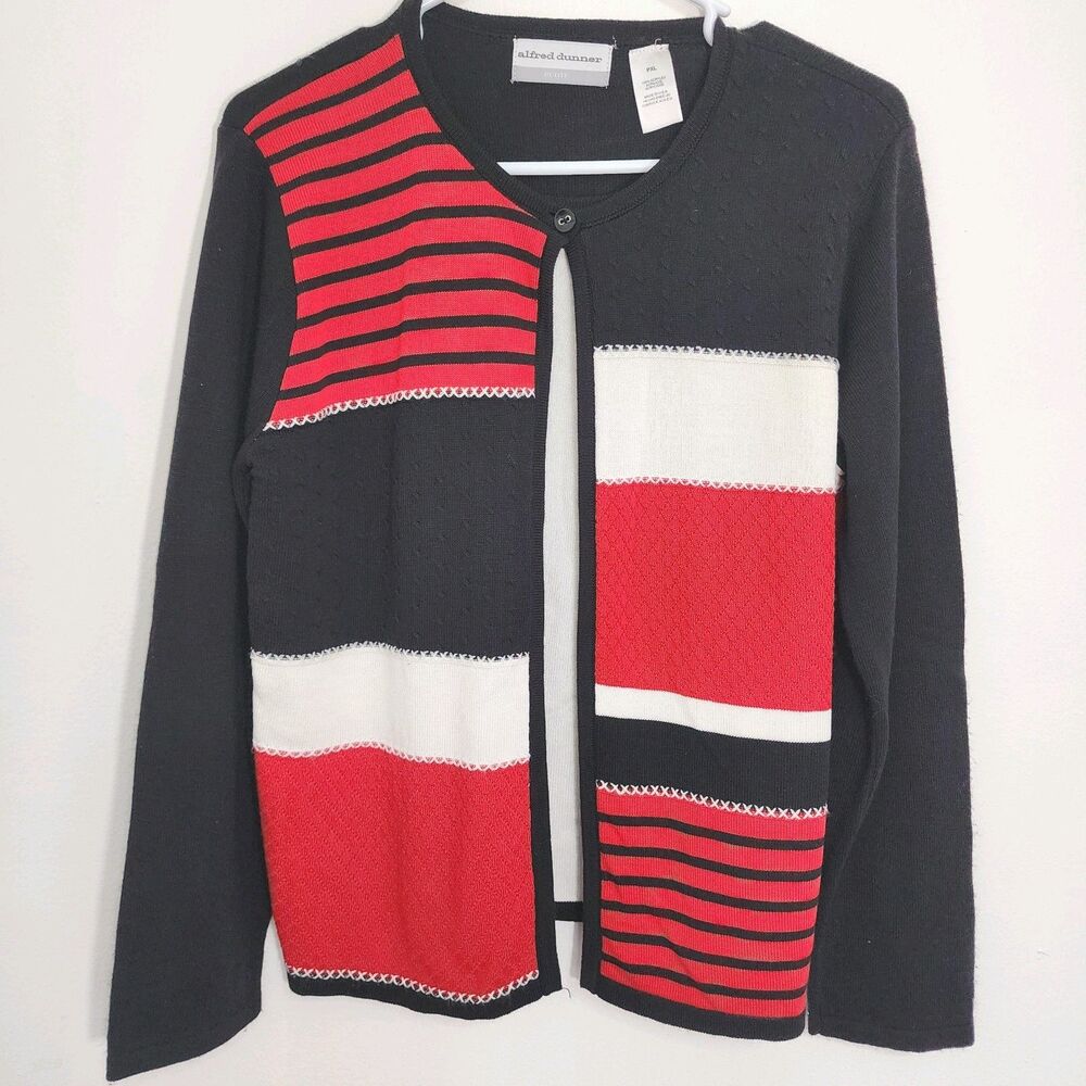 Alfred Dunner Vintage Long Sleeve Red Black Knit Sweater PXL Holiday Glam Twofer